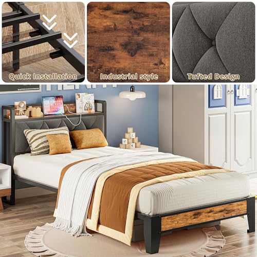 ANCTOR Twin XL Bed Frame with Storage Headboard