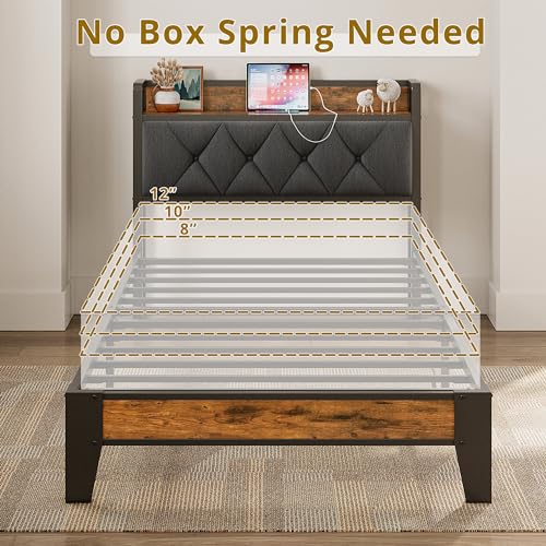 ANCTOR Twin XL Bed Frame with Storage Headboard