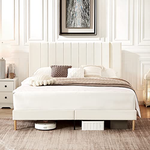Flolinda Velvet Upholstered Platform Bed Frame, Full Size