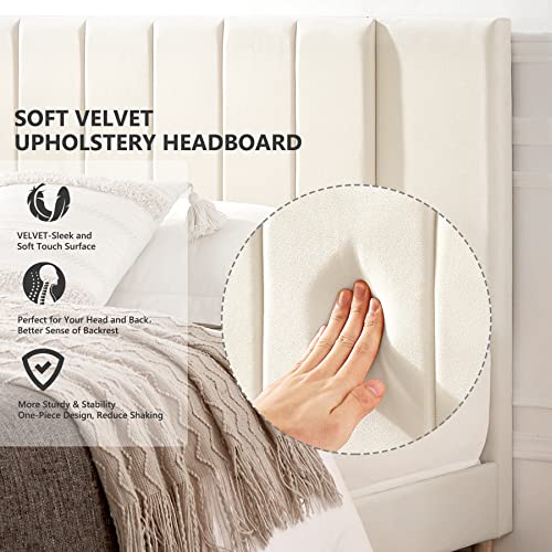 Flolinda Velvet Upholstered Platform Bed Frame, Full Size