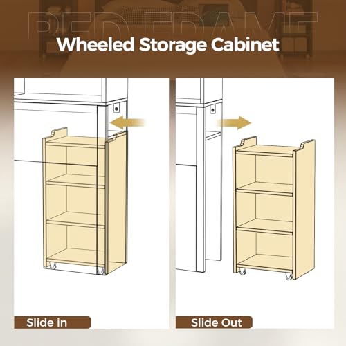 Queen Bed Frame with Bookcase Headboard & LED Lights