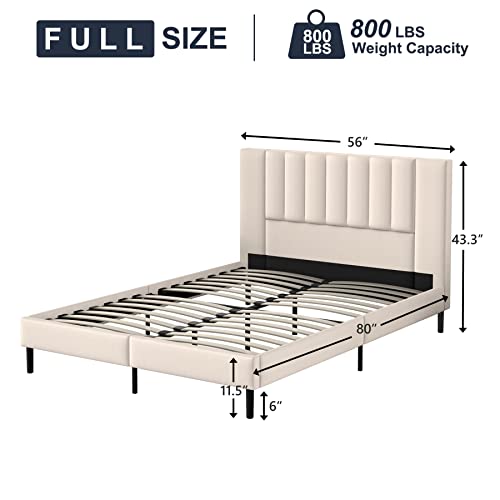 Flolinda Velvet Upholstered Platform Bed Frame, Full Size