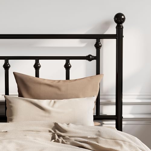 Queen Size Metal Platform Bed Frame with Victorian Headboard