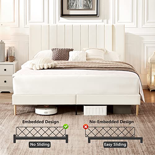 Flolinda Velvet Upholstered Platform Bed Frame, Full Size