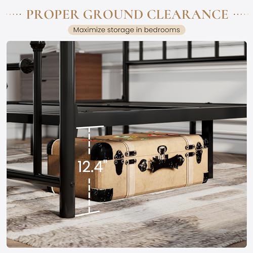 Queen Size Metal Platform Bed Frame with Victorian Headboard