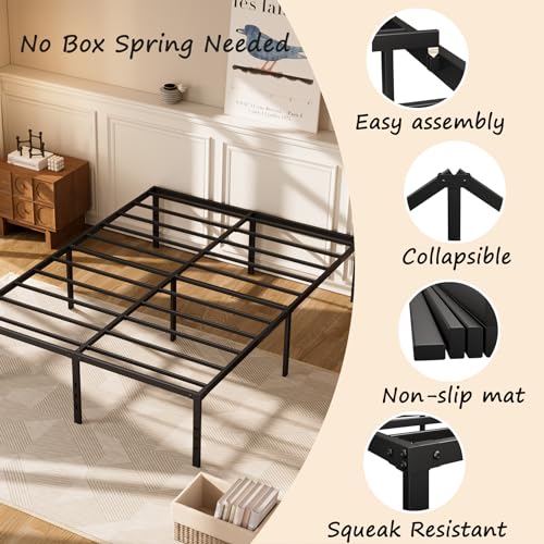 18" Heavy Duty Steel Queen Bed Frame, No Box Spring