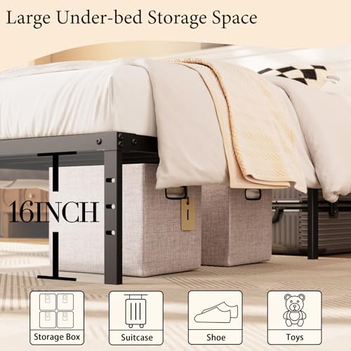 18" Heavy Duty Steel Queen Bed Frame, No Box Spring