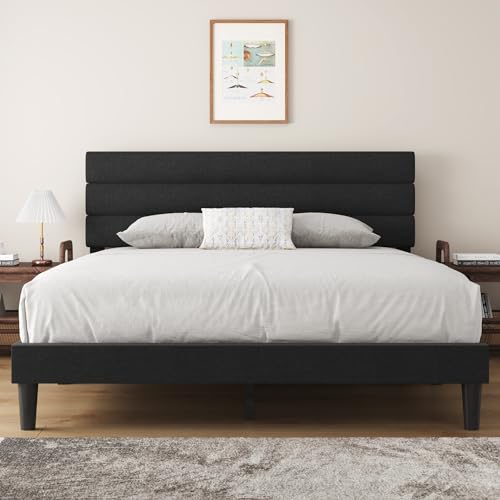 Upholstered Queen Bed Frame with Wooden Slats Support