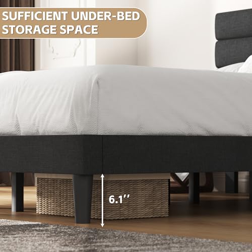 Upholstered Queen Bed Frame with Wooden Slats Support