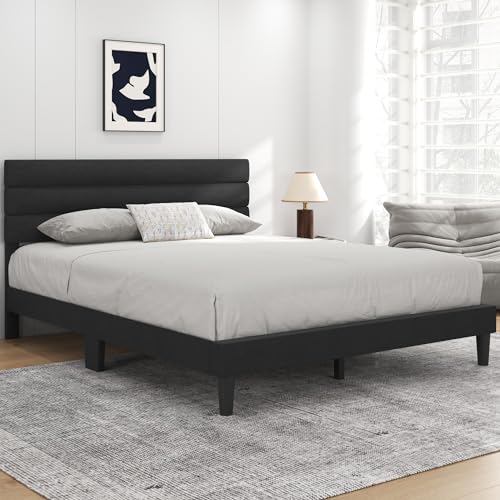 Upholstered Queen Bed Frame with Wooden Slats Support