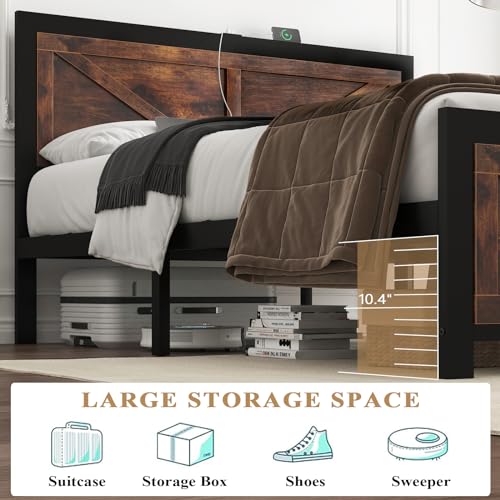 LED Bed Frame Queen Size with Charging Station, Industrial