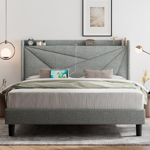 Feonase Queen Bed Frame with USB Ports & Storage