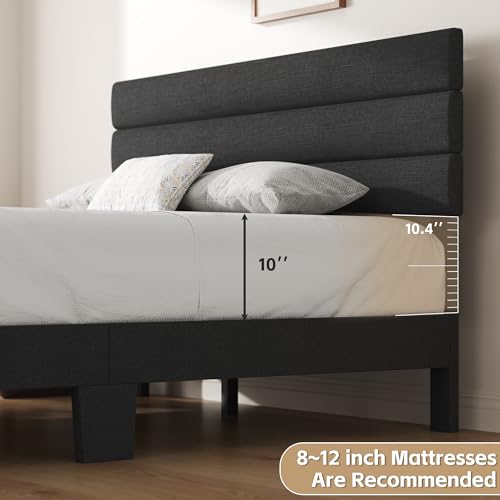 Upholstered Queen Bed Frame with Wooden Slats Support
