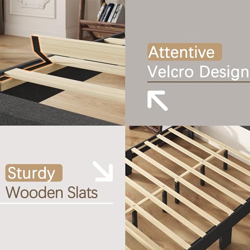 Upholstered Queen Bed Frame with Wooden Slats Support
