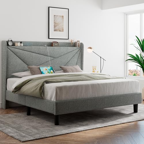 Feonase Queen Bed Frame with USB Ports & Storage