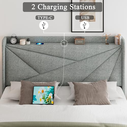 Feonase Queen Bed Frame with USB Ports & Storage