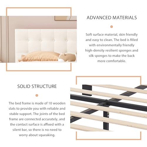 King Size Beige Upholstered Platform Bed with Diamond Tufted