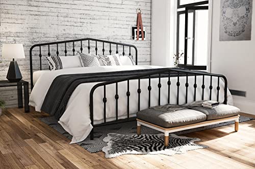 King size Black Metal Platform Bed Frame with Headboard
