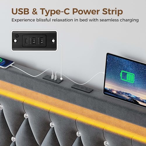 Rolanstar Upholstered Twin Bed Frame with LED Light