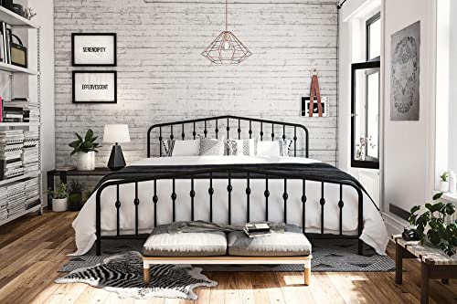 King size Black Metal Platform Bed Frame with Headboard