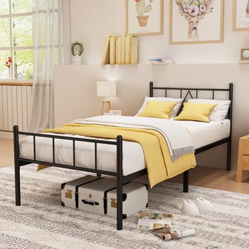 Black Twin Metal Bed Frame with Headboard, Footboard