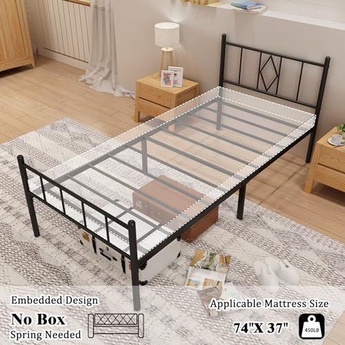 Black Twin Metal Bed Frame with Headboard, Footboard