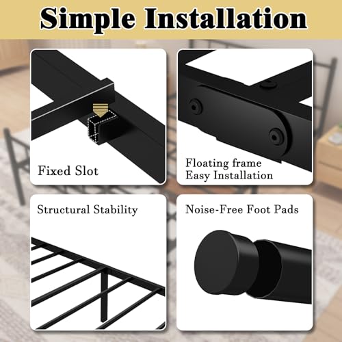 Black Twin Metal Bed Frame with Headboard, Footboard