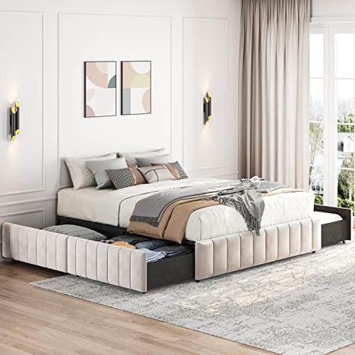 Yaheetech Queen Bed Frame with 4 Storage Drawers
