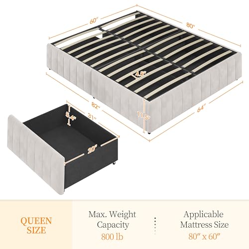 Yaheetech Queen Bed Frame with 4 Storage Drawers