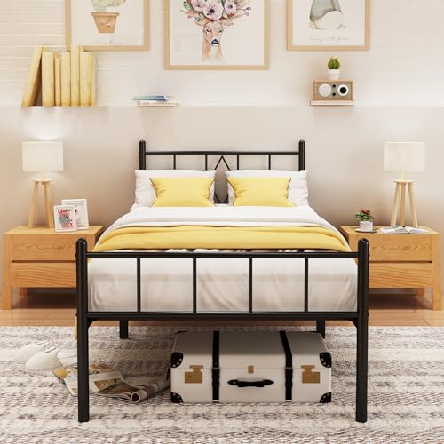 Black Twin Metal Bed Frame with Headboard, Footboard
