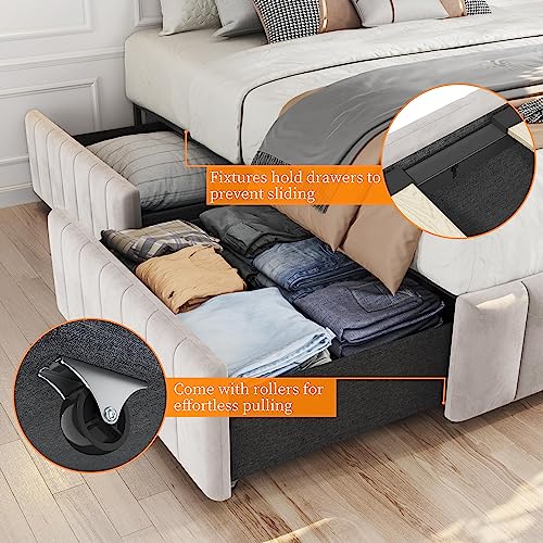 Yaheetech Queen Bed Frame with 4 Storage Drawers