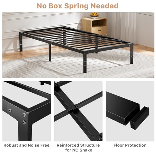 Twin Size Metal Platform Bed Frame with Storage