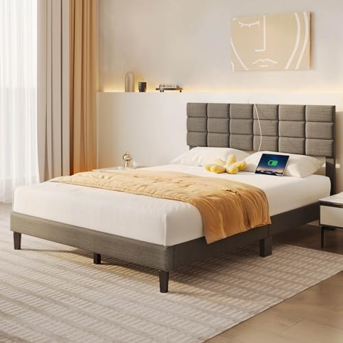 Seventable Full Bed Frame with Charging Station & Storage