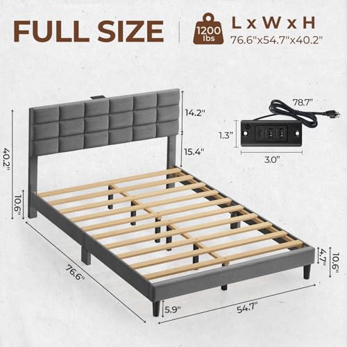 Seventable Full Bed Frame with Charging Station & Storage