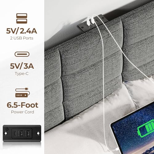 Seventable Full Bed Frame with Charging Station & Storage