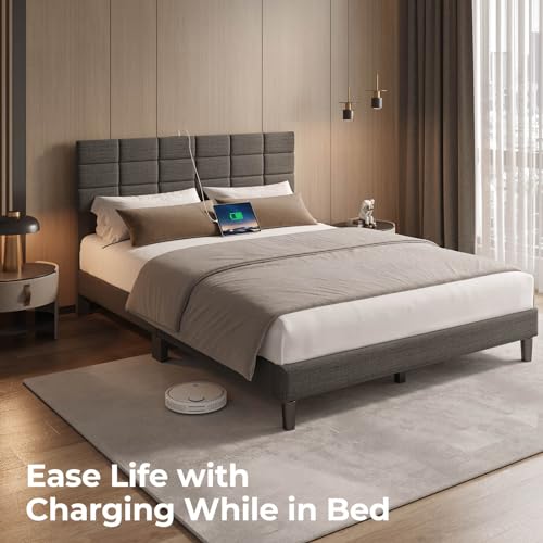 Seventable Full Bed Frame with Charging Station & Storage