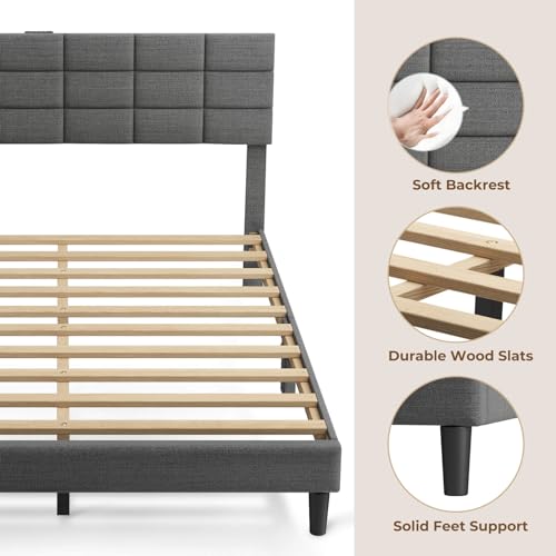 Seventable Full Bed Frame with Charging Station & Storage