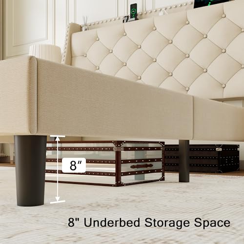 Einhorn Queen Bed Frame with Wingback Storage Headboard