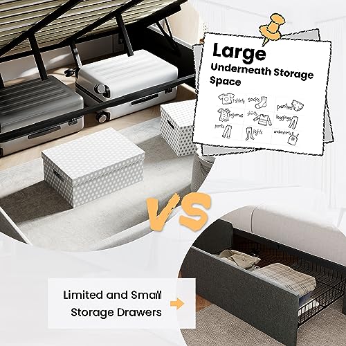 Queen Size Lift-Up Storage Bed with Wingback Headboard