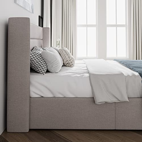 Queen Size Lift-Up Storage Bed with Wingback Headboard