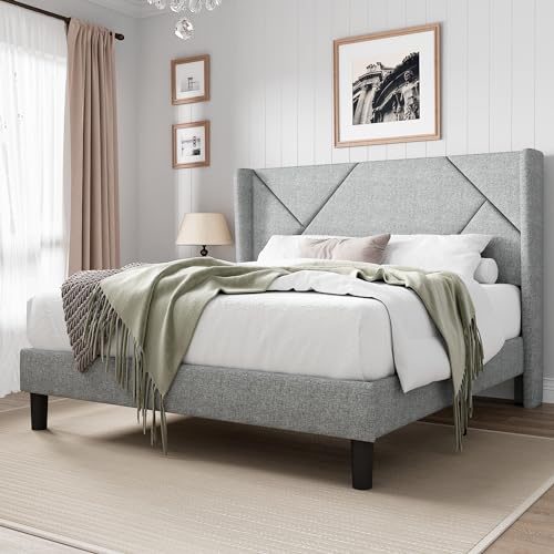 Queen Modern Wingback Bed Frame - Storage Space Included