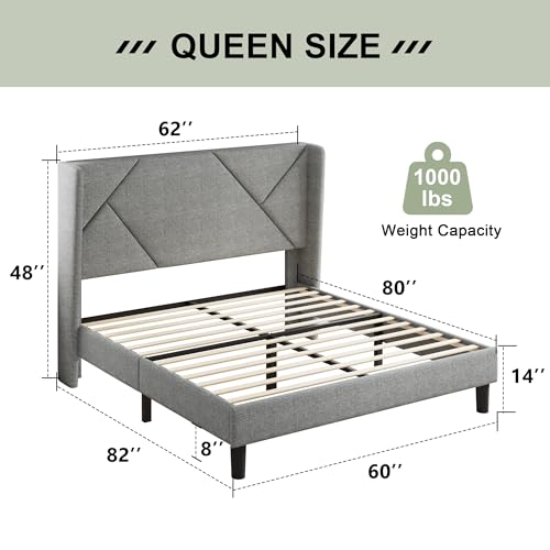 Queen Modern Wingback Bed Frame - Storage Space Included