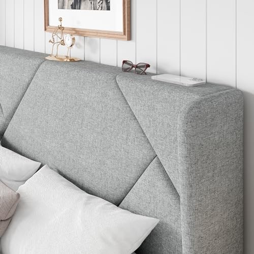 Queen Modern Wingback Bed Frame - Storage Space Included