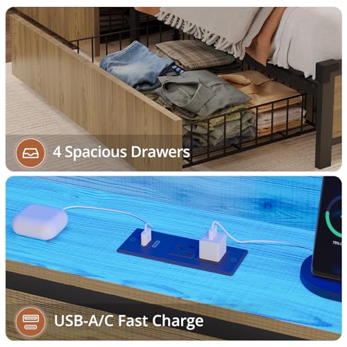 Full Size Bed Frame with USB Charging Station