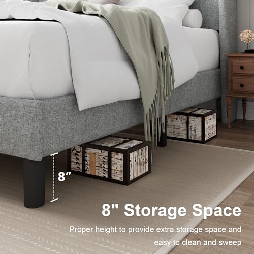 Queen Modern Wingback Bed Frame - Storage Space Included