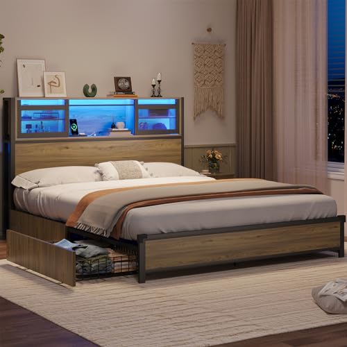 Full Size Bed Frame with USB Charging Station