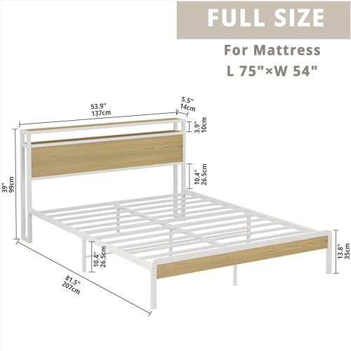 LIKIMIO Full Bed Frame with 2-Tier Storage Headboard
