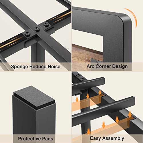 Queen Metal Platform Bed Frame with Wooden Headboard