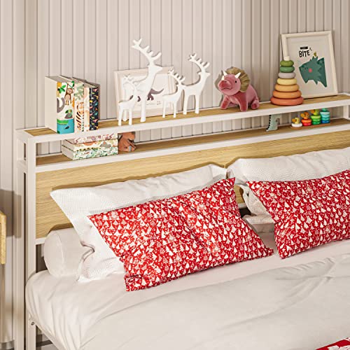 LIKIMIO Full Bed Frame with 2-Tier Storage Headboard