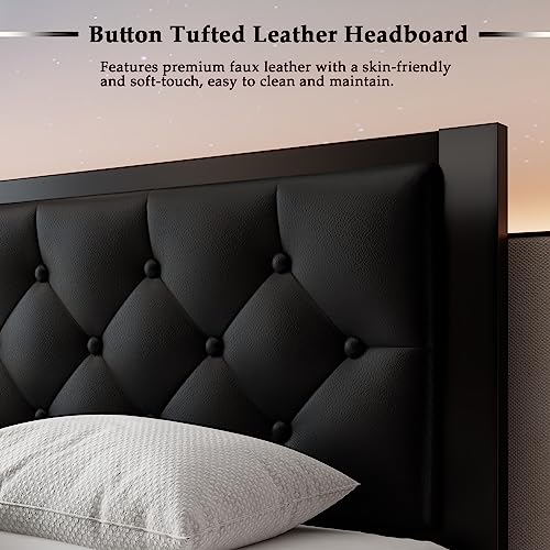 Feonase Twin Metal Bed Frame with Button Tufted Headboard
